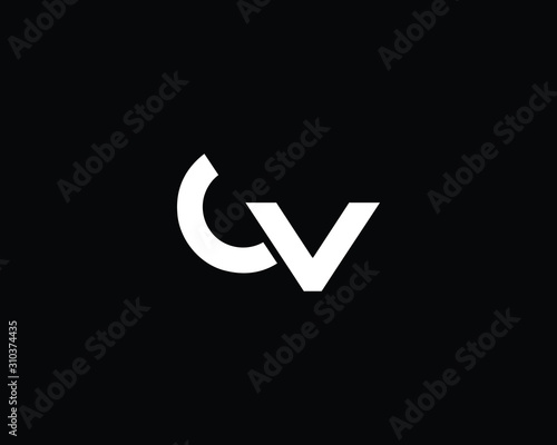 Minimalist Letter CV Logo Design , Editable in Vector Format in Black and White Color