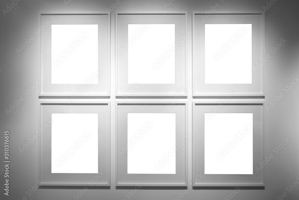 Closeup of several gray photo frames