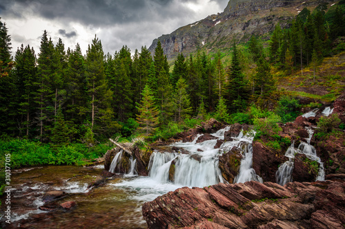 Red Rock Falls at Many Glacier  Glacier National Park