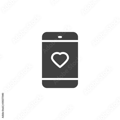 Smartphone with heart display vector icon. filled flat sign for mobile concept and web design. Mobile phone with heart on screen glyph icon. Symbol, logo illustration. Vector graphics