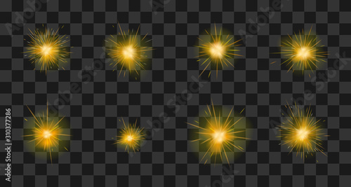 Vector fiery sparks effect set. Burning sparkler. Firework design on transparent background.