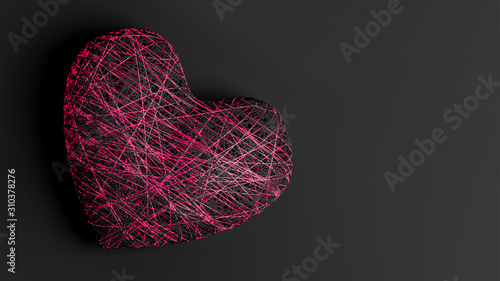 Background on Valentine s day of the volumetric heart woven from many thin shiny metal threads. Stock 3D illustration  3D render