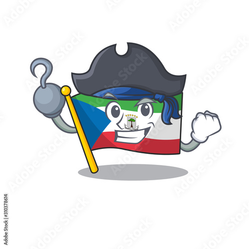 one hand Pirate flag equatorial guinea Scroll cartoon style with hat