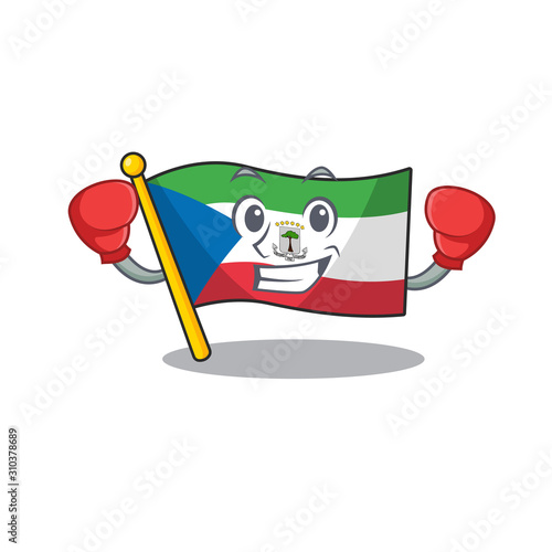 Happy Boxing flag equatorial guinea Scroll mascot character style