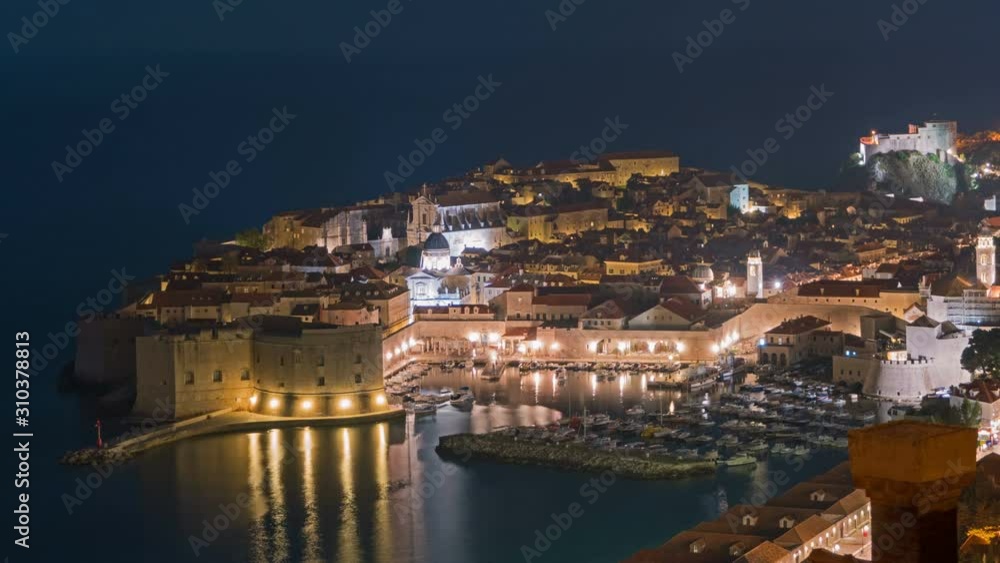 Dubrovnik old city night view, travel destination, Mediterranean Sea, Croatia Dubrovnik old city night view, travel destination, Mediterranean Sea, Croatia