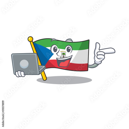 Cute and smart flag equatorial guinea Scroll working with laptop