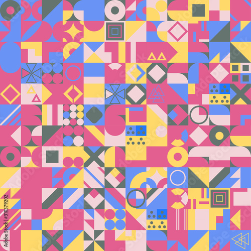 Simple banner of decorative patterns colored geometric composition flat style