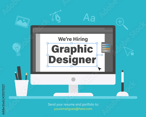 We are hiring graphic designer. Staffing & recruiting business concept