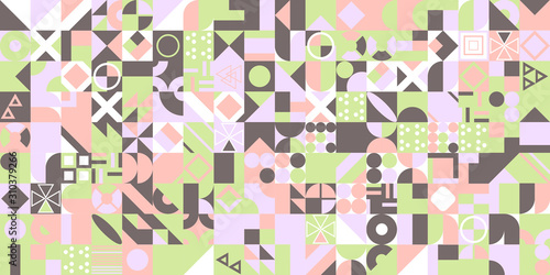 Simple banner of decorative patterns colored geometric composition flat style