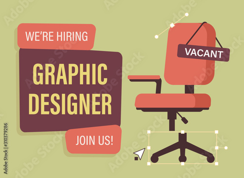 We are hiring graphic designer with empty chair illustration