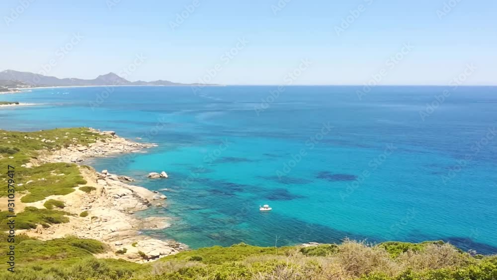 Sardinia Panoramic Landscape. Summer Concept. View from Mountain Monte Turno on Costa Rei Beaches. Italy. Sardinia Panoramic Landscape. Summer Concept. View from Mountain Monte Turno on Costa Rei Beaches. Italy.