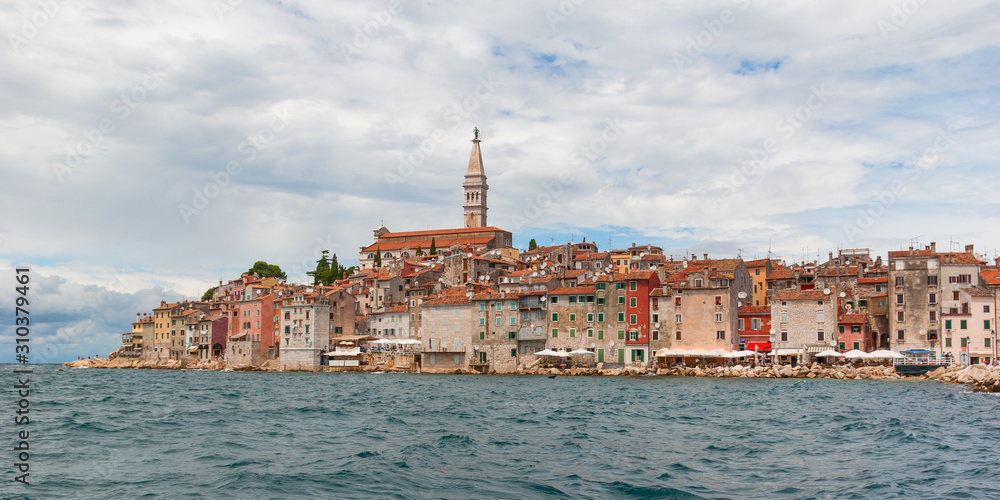 View from the Adriatic Sea to the old town of Rovinj. Istria, Croatia