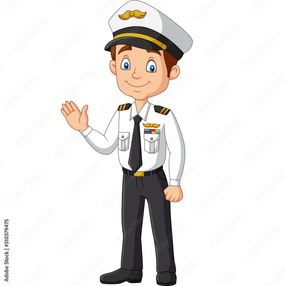Cartoon happy captain waving hand