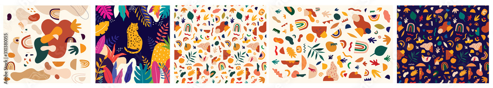 Fototapeta Dekoracyjna kolekcja abstrakcyjna z kolorowymi doodles. Ręcznie rysowane nowoczesnej ilustracji