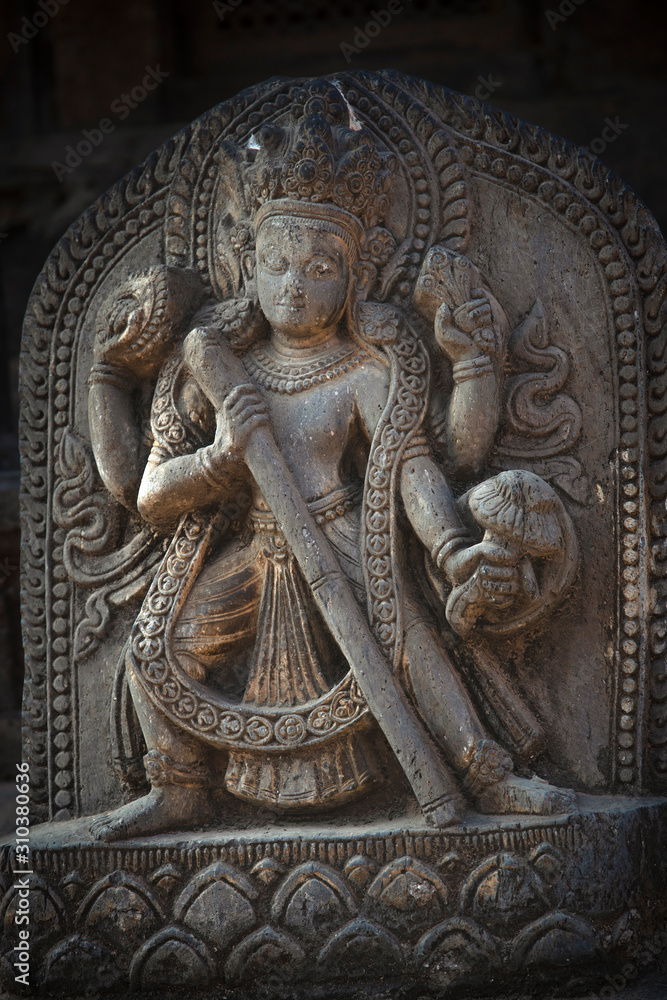 Vishnu statue in the streets of Kathmandu.