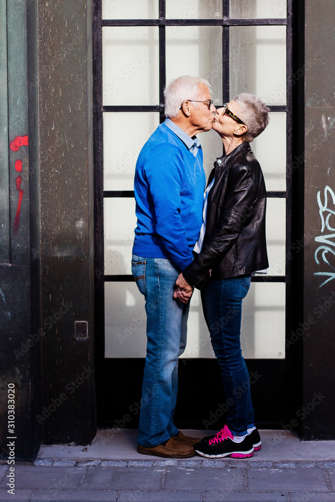 Senior couple kissing Senior couple kissing