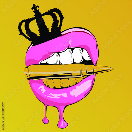 Bad girl with bullet between teeth - VECTOR