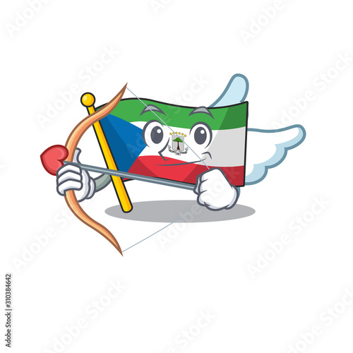 Cute flag equatorial guinea Scroll Cupid cartoon character with arrow and wings