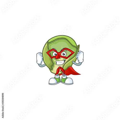A cartoon of brussels sprouts with Super hero costume