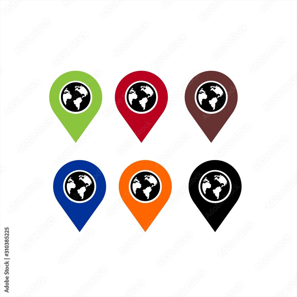set colorful map pin and globe illustration logo and vector icon set colorful map pin and globe illustration logo and vector icon