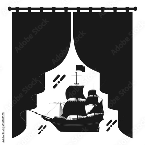 elegant sailing boat illustration performance logo and vector icon