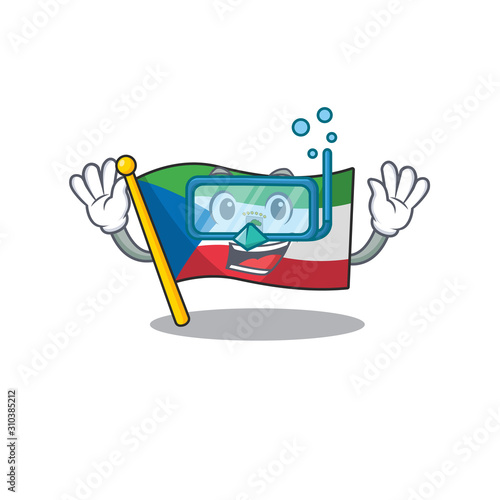 cartoon Mascot featuring flag equatorial guinea Scroll wearing Diving glasses