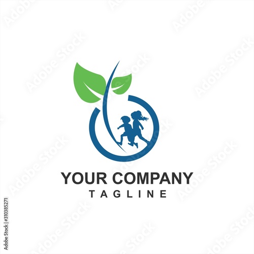 Organic food and farm for children health and next generation logo and icon