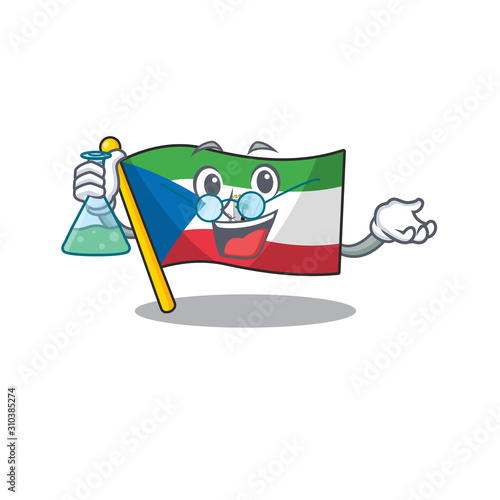 Funny and Smart Professor flag equatorial guinea Scroll mascot holding glass tube