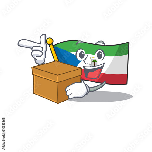 Flag equatorial guinea Scroll cartoon character bringing a box