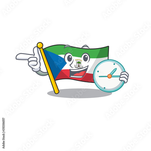 smiling flag equatorial guinea Scroll cartoon character style with clock