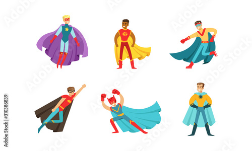 Superheroes Characters in Different Poses Vector Set