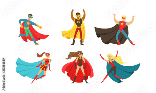 Superheroes Characters in Different Poses Vector Set photo