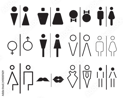 WC icon set. Toilet sign collection for public navigation. International restroom symbol