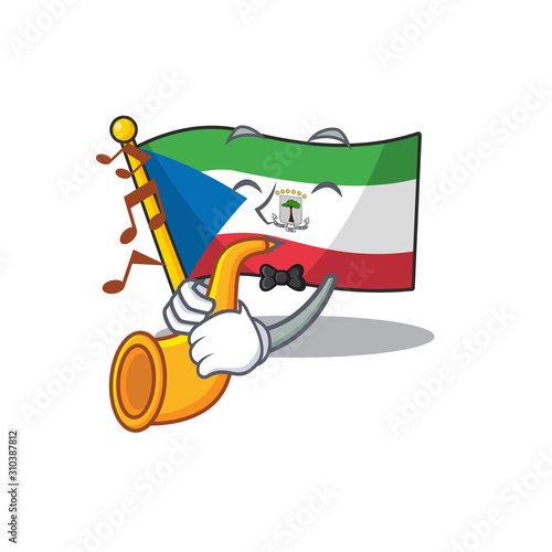 Flag equatorial guinea Scroll cartoon character design performance with trumpet