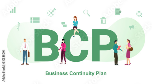 bcp concept with big word or text and team people with modern flat style - vector