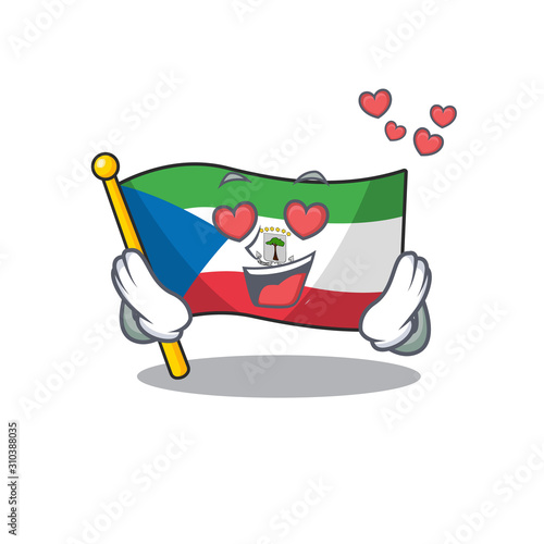 falling In love cute flag equatorial guinea Scroll cartoon mascot design