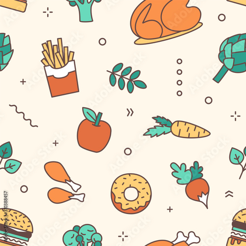 Food products flat vector seamless pattern