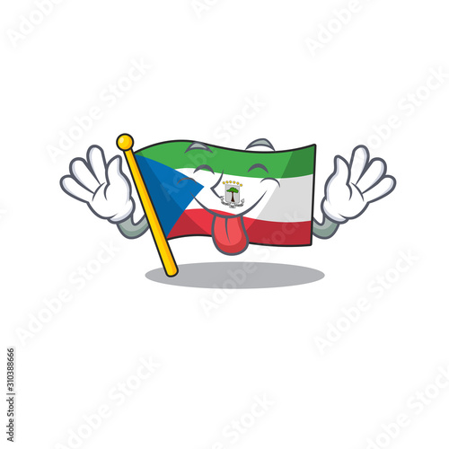 Funny face flag equatorial guinea Scroll mascot design with Tongue out