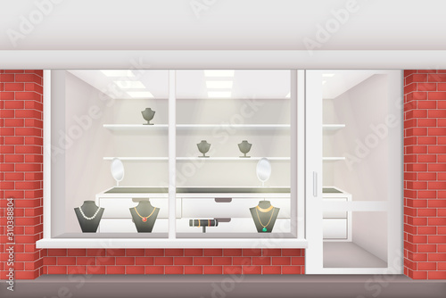 Jewelry shop store facade with storefront large window