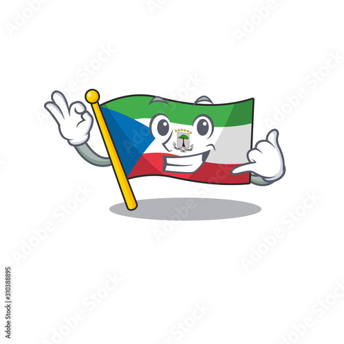 Call me cute face flag equatorial guinea Scroll mascot cartoon design