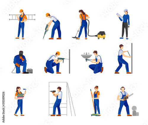 Group repairman man and woman cartoon vector illustration