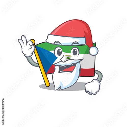 Santa flag equatorial guinea Scroll cartoon character design with ok finger