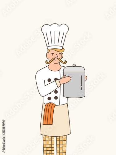 Sous chef flat vector illustration. Professional male cook in white uniform a...