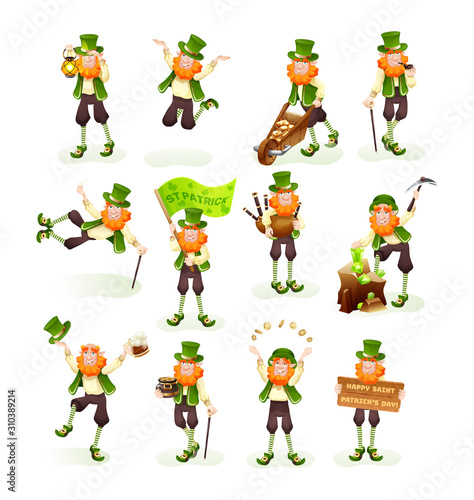 Funny Irish fantastic character, gnome leprechaun cartoon vector