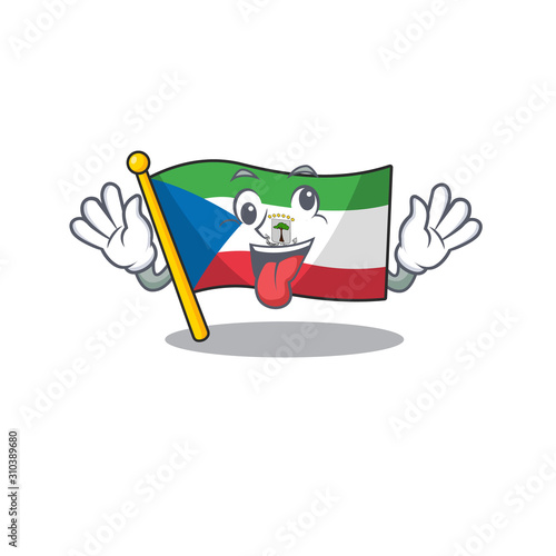 Mascot of crazy face flag equatorial guinea Scroll Cartoon character style