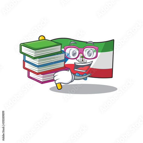 Smart Student flag equatorial guinea Scroll mascot cartoon with book