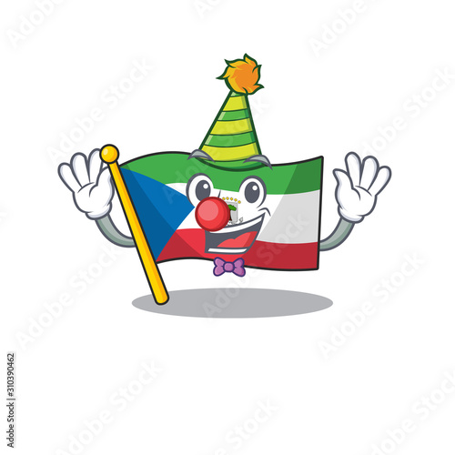 Cute and Funny Clown flag equatorial guinea Scroll cartoon character mascot style