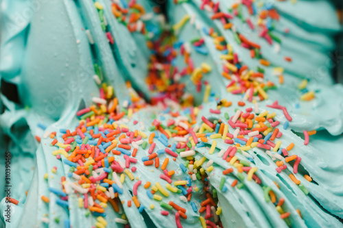 Close up shot of gelato with toppings