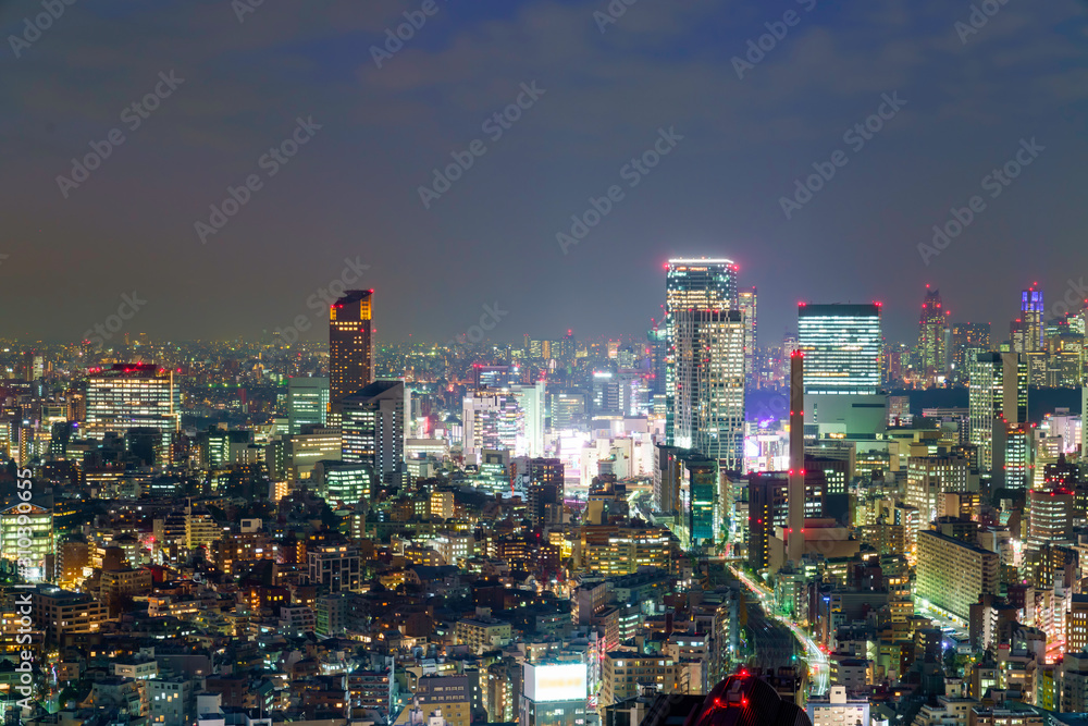 東京の夜景　渋谷、新宿方面