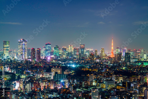 東京の夜景 六本木方面、東京タワー